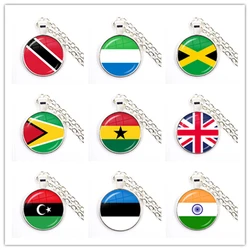 Trinidad,Sierra leone,Jamaica,Guyana,Ghana,UK,Libya,Estonia,India National Flag 25mm Glass Cabochon Pendant Necklace For Women