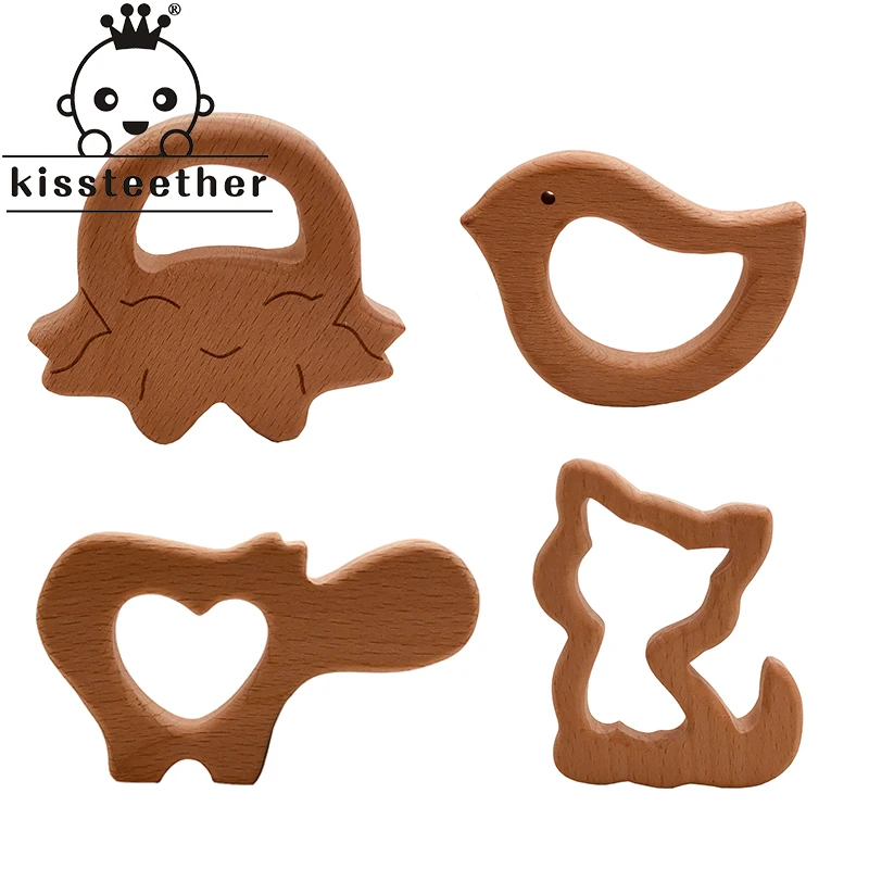 

Kissteether Baby Wooden Teether 1pcs Natural Animal Elephant Bunny Teething Rattle Montessori Inspired Nursing Pendant