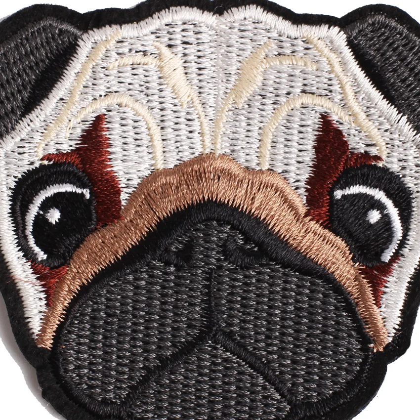 1 Piece Pug Dog Patches for Clothing Iron on Embroidered Sewing Applique Cute Sew On Fabric Badge DIY Apparel Accessories