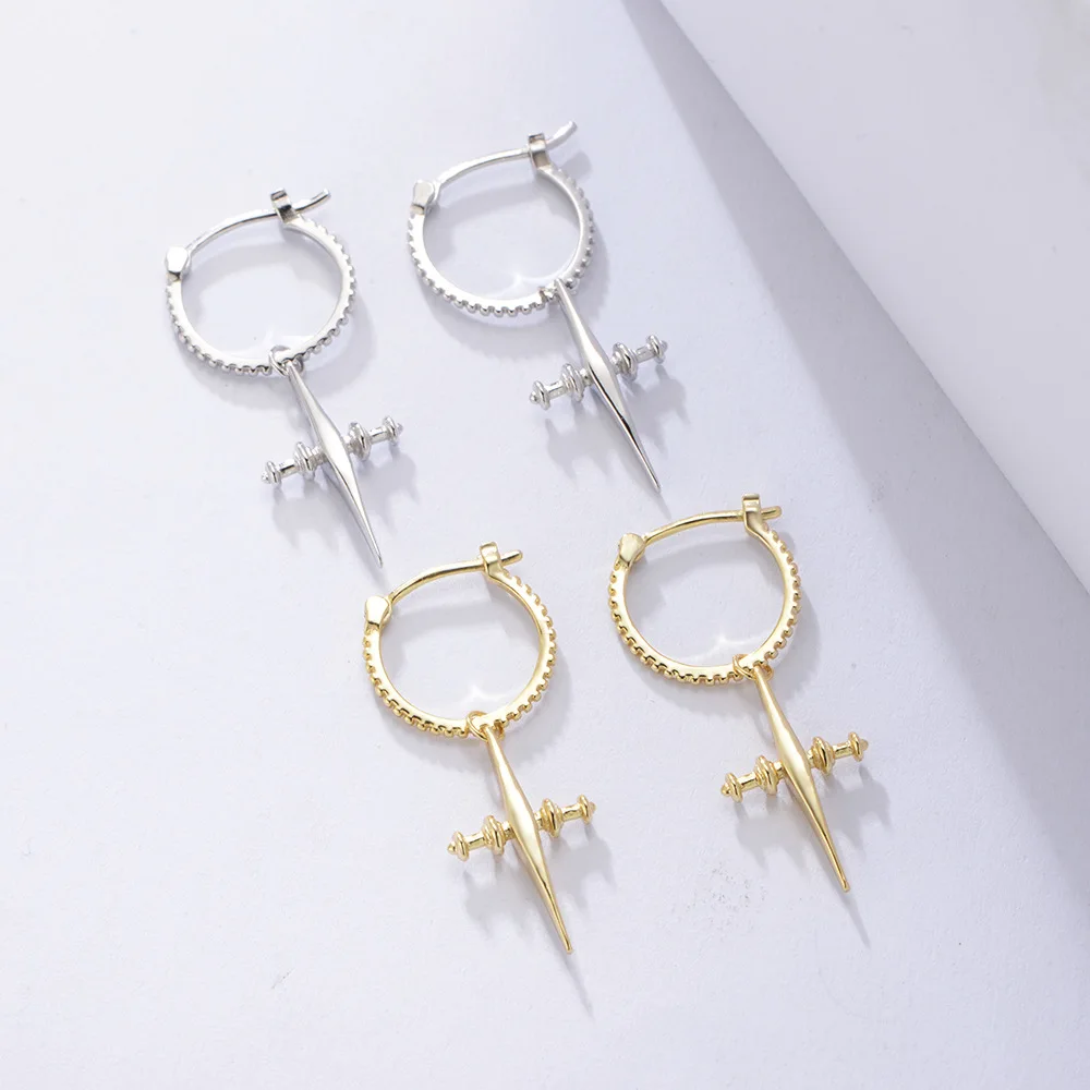 100% 925 Sterling Silver Mosaic Cubic Zircon Cross Pendant Earrings For Women Asymmetric Hoop Earrings