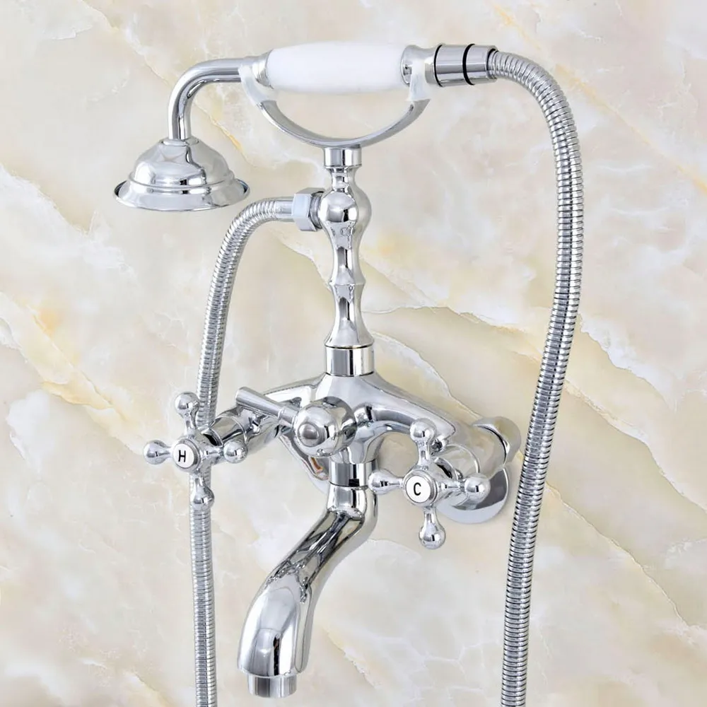 

3-3/8" Polished Chrome Wall Mounted Bathroom Clawfoot Bathtub Faucet & Hand Shower Basin Sink Mixer Tap & Hand Shower zqg407