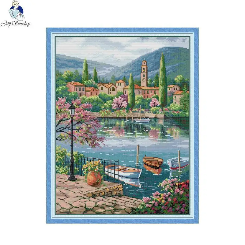 Lake and Mountain Color DIY Scenery Pattern Cross Stitch Kits Aida 11CT 14CT Printed Canvas Embroidery Set Home Decoration Gifts