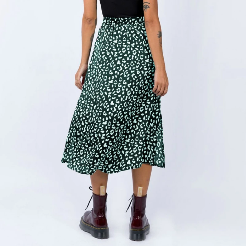 Saia feminina folgada para o verão, saia midi sexy com cintura alta e estampa floral