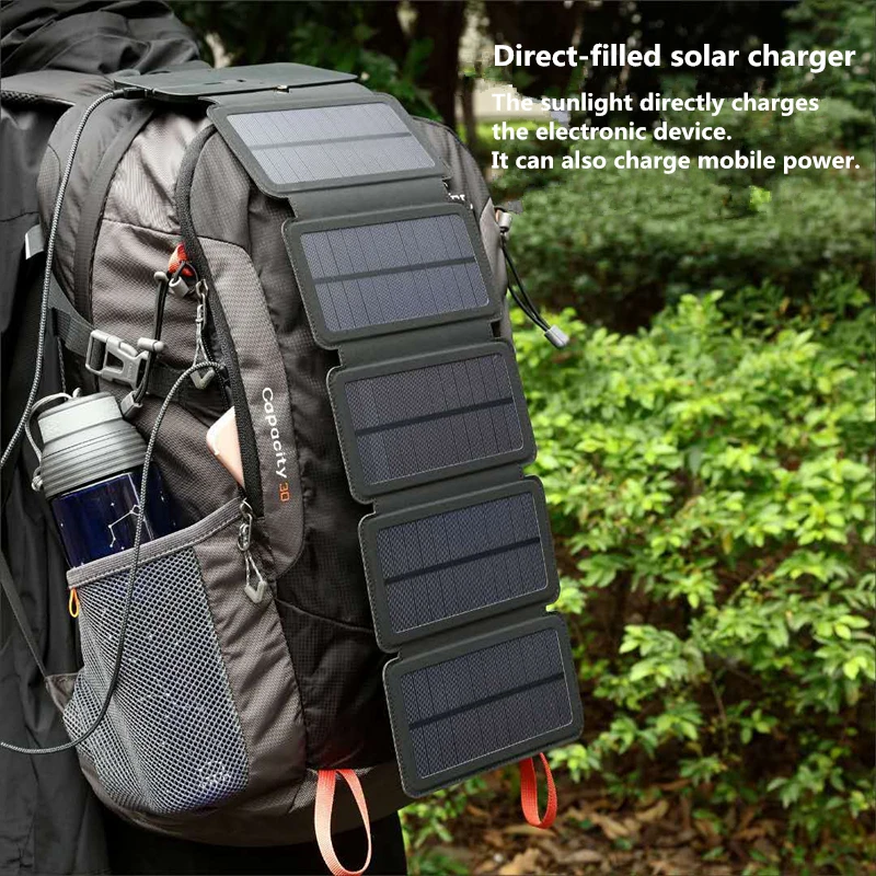 Solar Panel Charger SunPower Folding 10W Solar Cells Charger 5V 2.1A USB Output Devices Portable Solar Power Kit for Smartphones