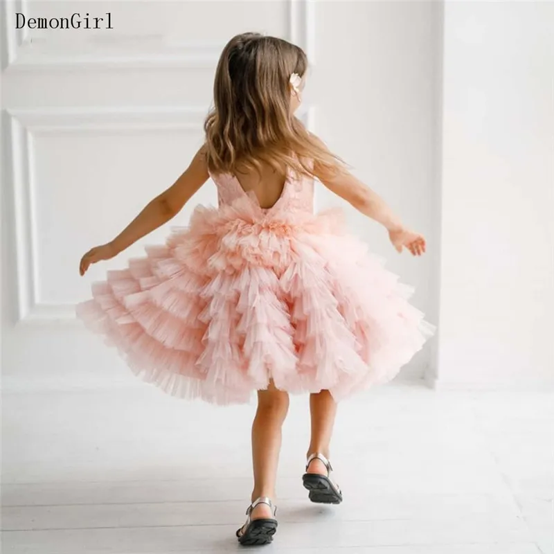 Puffy tule pequena princesa festa de aniversário rendas topo criança pano vestidos da menina flor natal ano novo vestidos