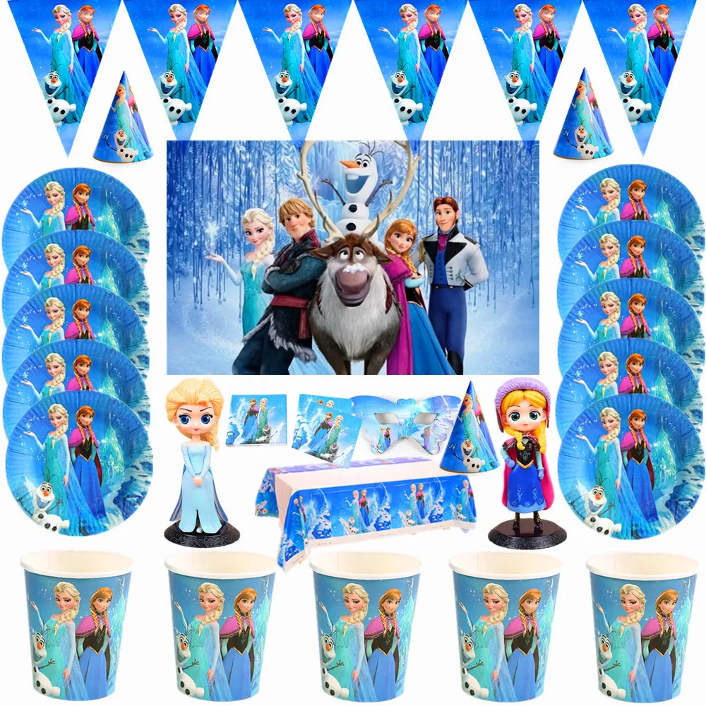 Disney Frozen Anna and Elsa Princess Design Disposable Tableware Paper Cup Plate Baby Shower Birthday Party Decorations Supplies