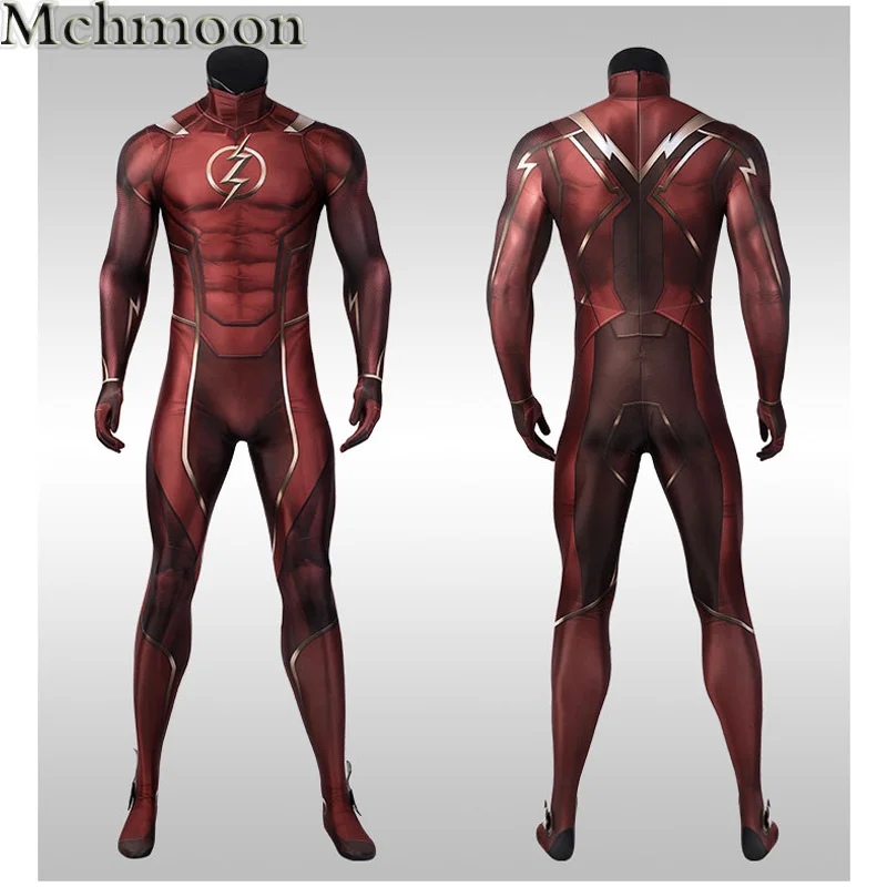 

Barry Allen The Flash Cosplay Costumes Masks Spandex Zentai Jumpsuits With Latex Mask Tights Bodysuits For Halloween JusticeMen