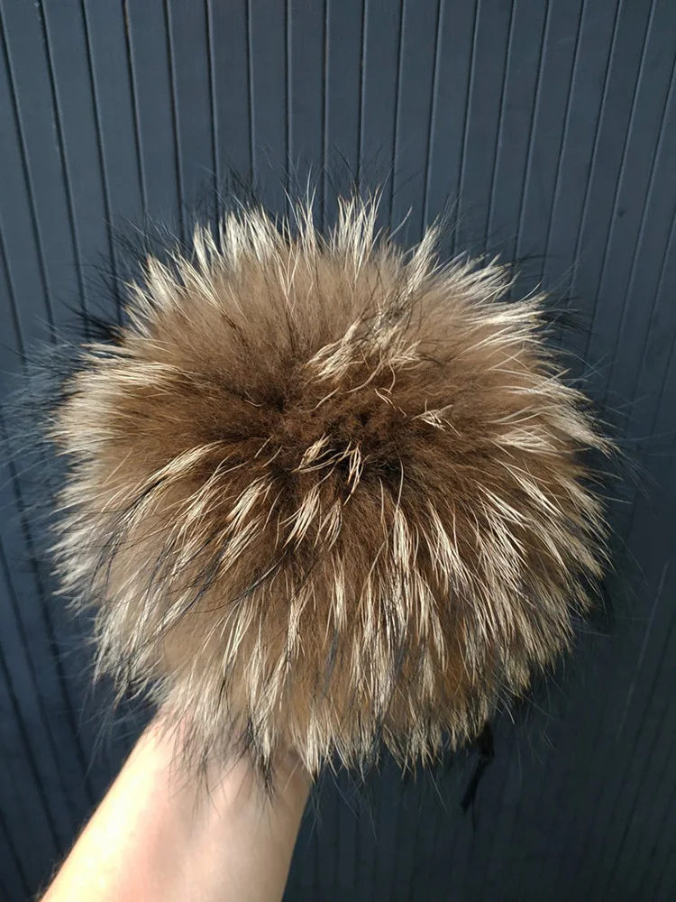 Gros pompons de renard en vraie fourrure moelleuse avec bouton bricolage fourrure de raton laveur Pom Poms boules Pompon en fourrure naturelle pour foulards chapeaux casquettes accessoires