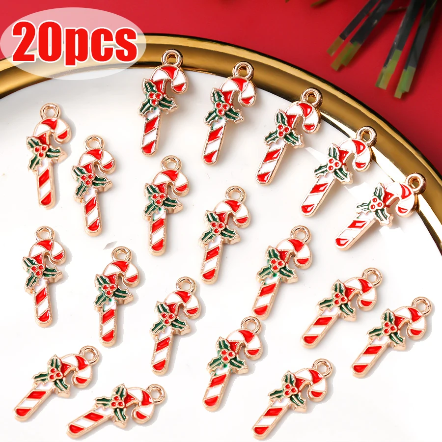 

Christmas Candy Cane Enamel Charms for Earrings Necklace Diy Pendant Flower Charm Xmas Tree Decoration Beads Jewelry Making