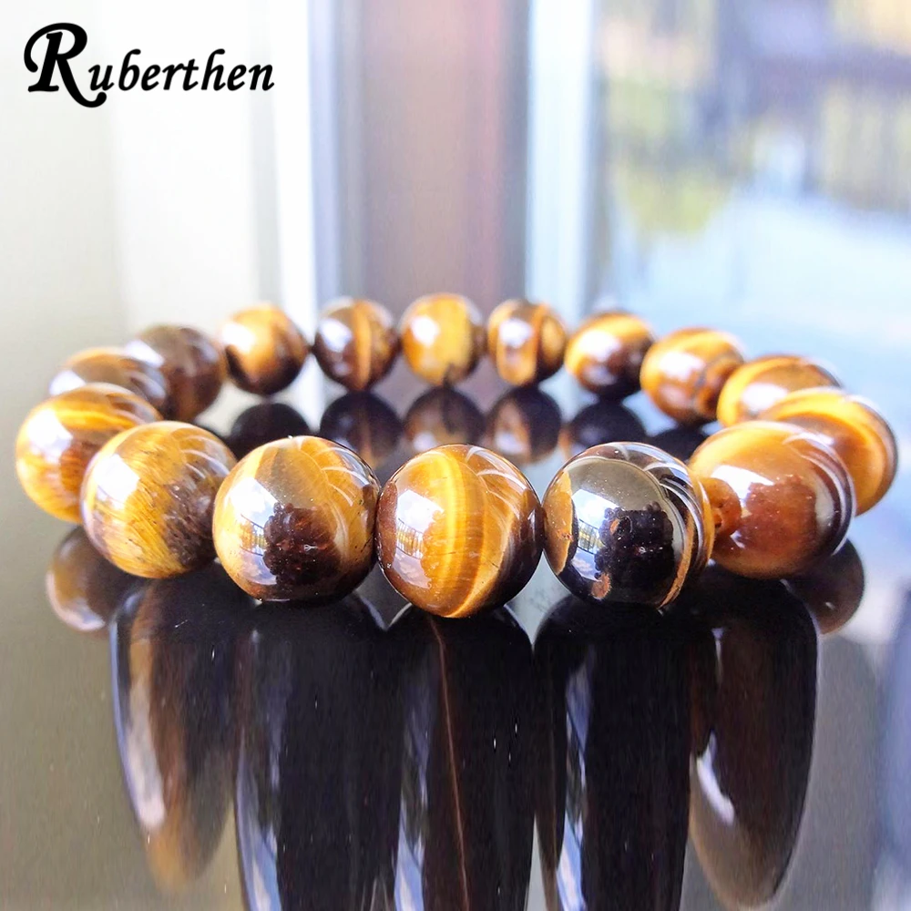 

Ruberthen High Quality 12 MM AAA+ Genuine Yellow Tiger Eye Bracelet for Men Best Energy Stone Bracelet Gift For Him