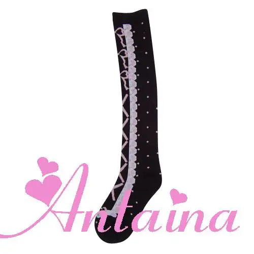 lolita tube socks beautiful big lace lace black and white female Lolita socks japanese Sweet printing student gothic lolita