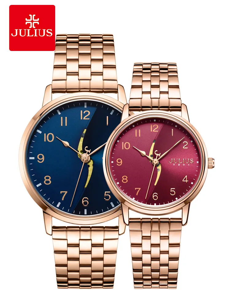 New Julius Men's Watch Women's Watch Couple Lovers' Clock Fashion Hours Stainless Steel Boy's Girl's Birthday Gift Box