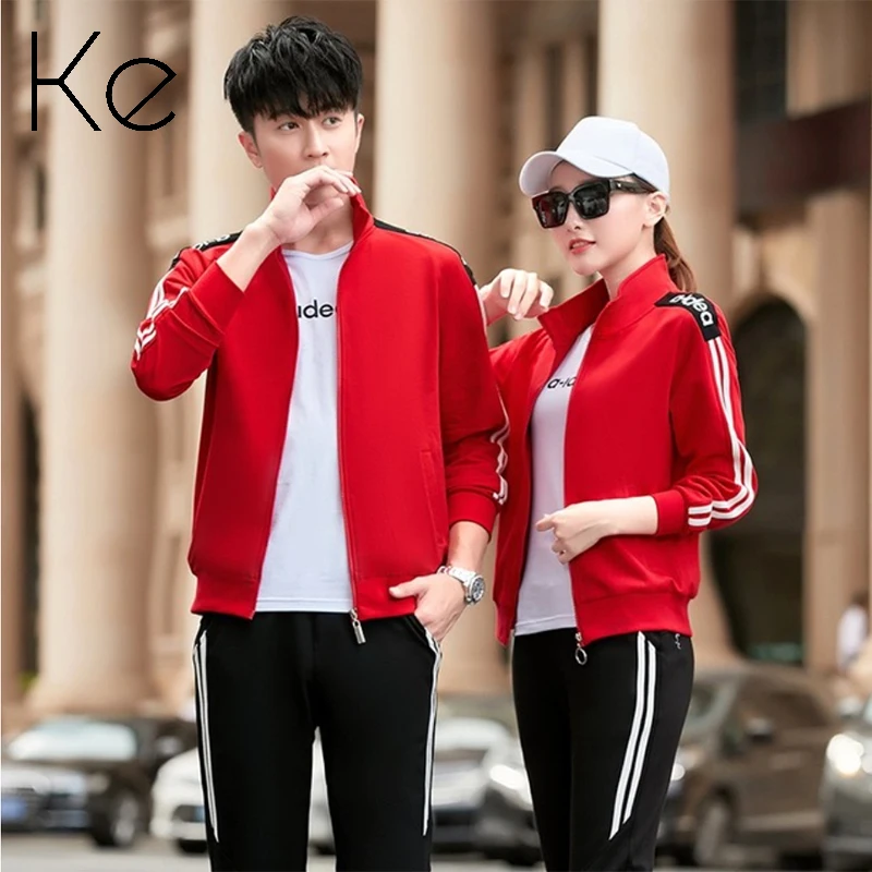 

KE345 casual sport suit new fashion autumn large size casual 3 piece jacket pants shirt sports set unisex tracksuit woman