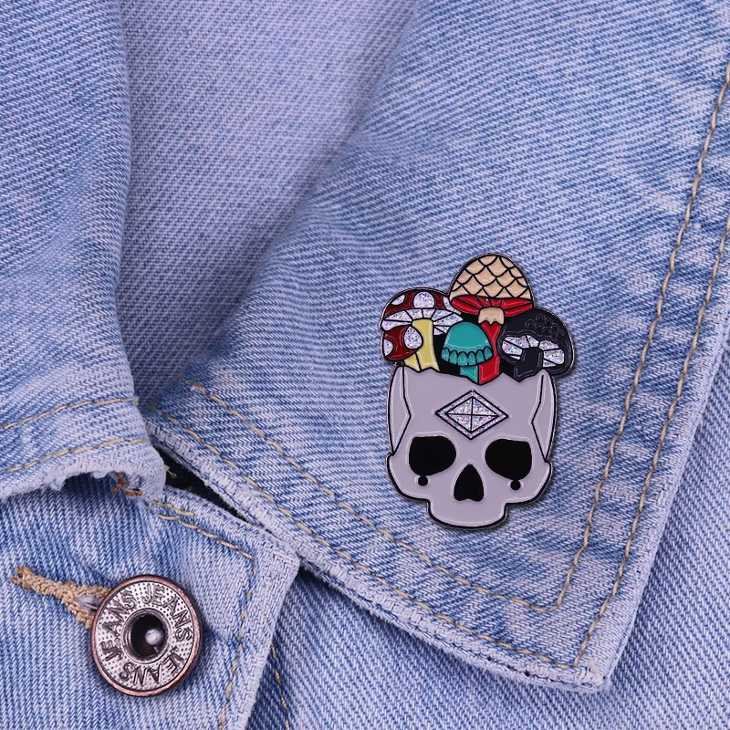 Mushroom Skull - Big Hard Enamel Pin Queen of the Universe Glitter Brooch Gothic Punk Mind Halloween Accessory image 5