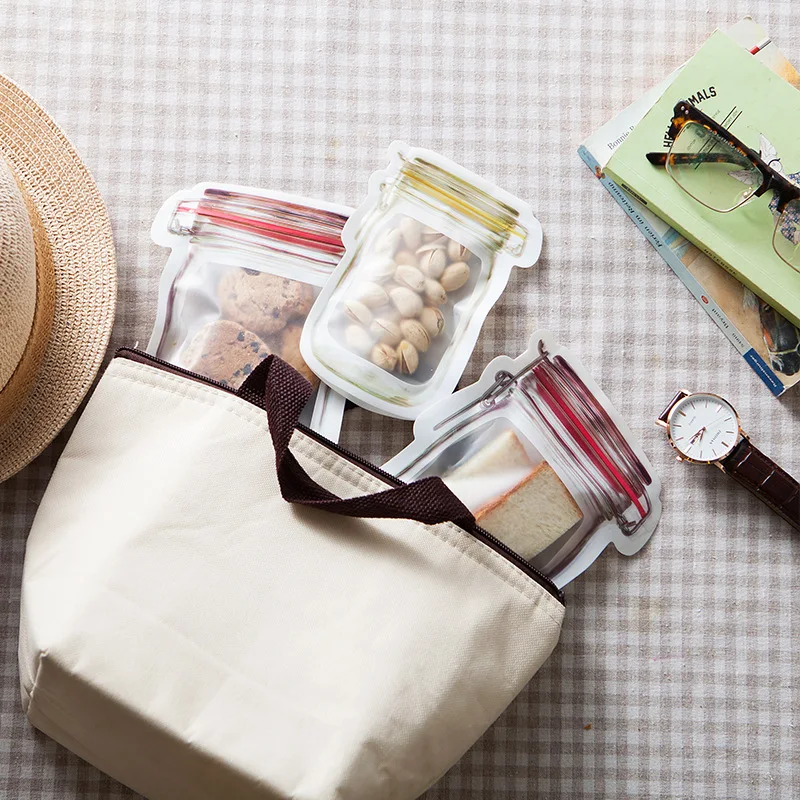 Sac à fermeture éclair réutilisable en forme de pot, sacs en plastique à fermeture éclair, sac de rangement étanche pour la conservation des