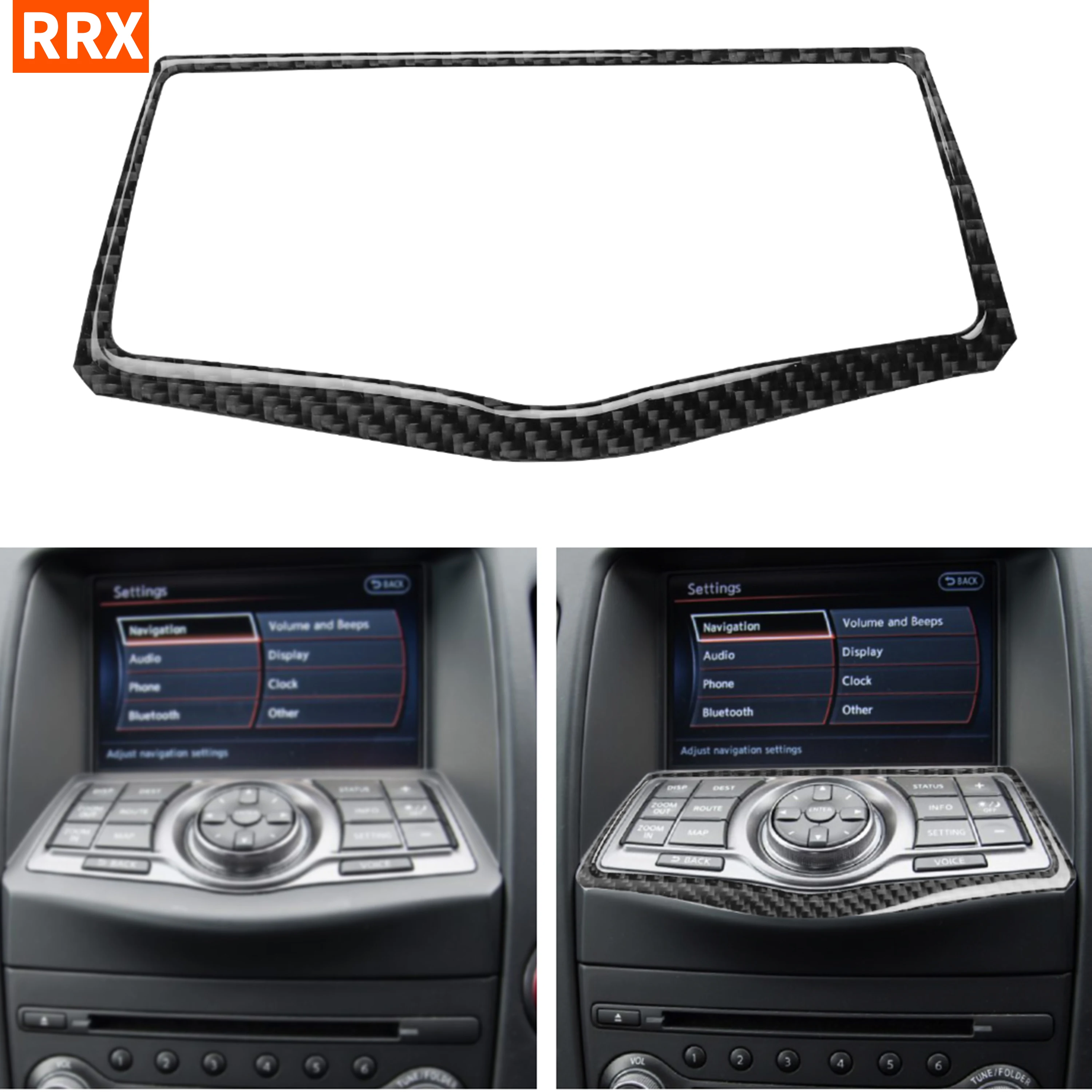 

For Nissan 370Z Z34 2009+ Radio Console Navigation Control System Panel Frame Carbon Fiber Sticker Cover Car Accessories