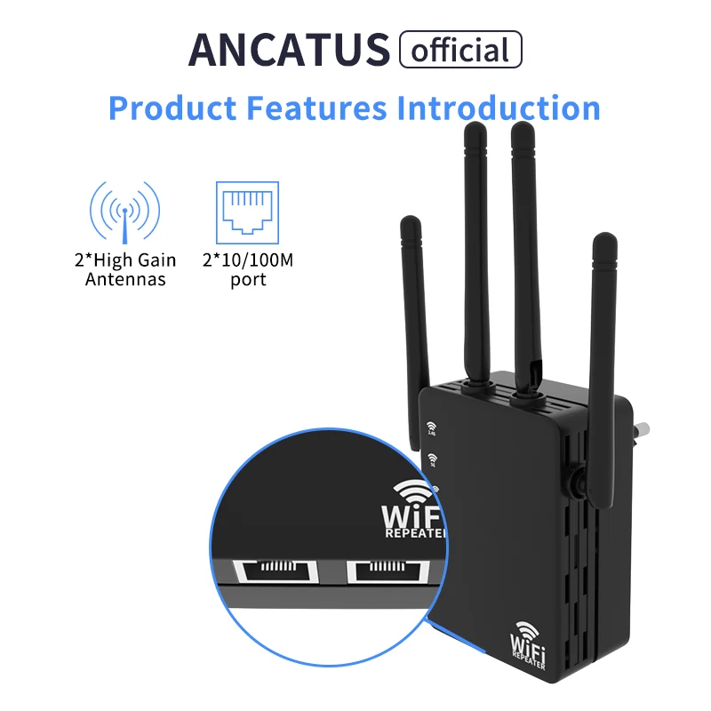 Expansor de alcance de wifi ancatual, roteador sem fio 1200m 2.4g/5g, repetidor de rede wi-fi pro, configuração esay