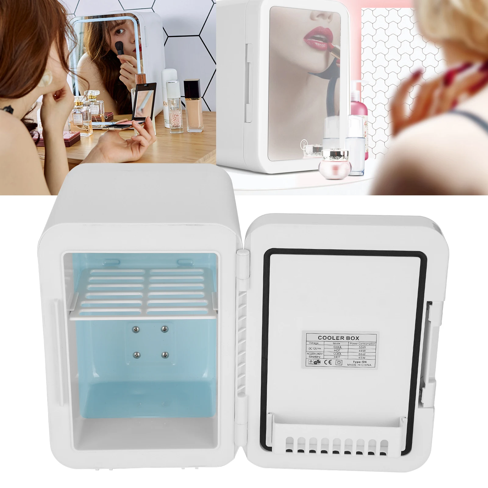 4L Mini Cosmetics Refrigerator Cooling Heating Freezer with Makeup Mirror (EU Plug 220V)