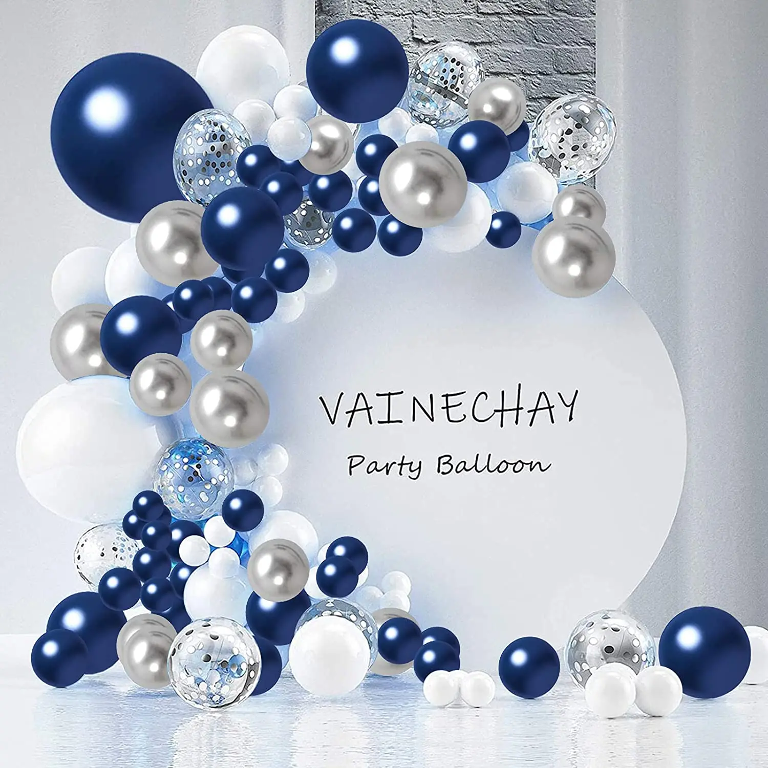 131pcs Navy Blue White Silver Balloons Garland Kit with Accessories for Birthday Party Baby Shower Wedding Graduation Decoration