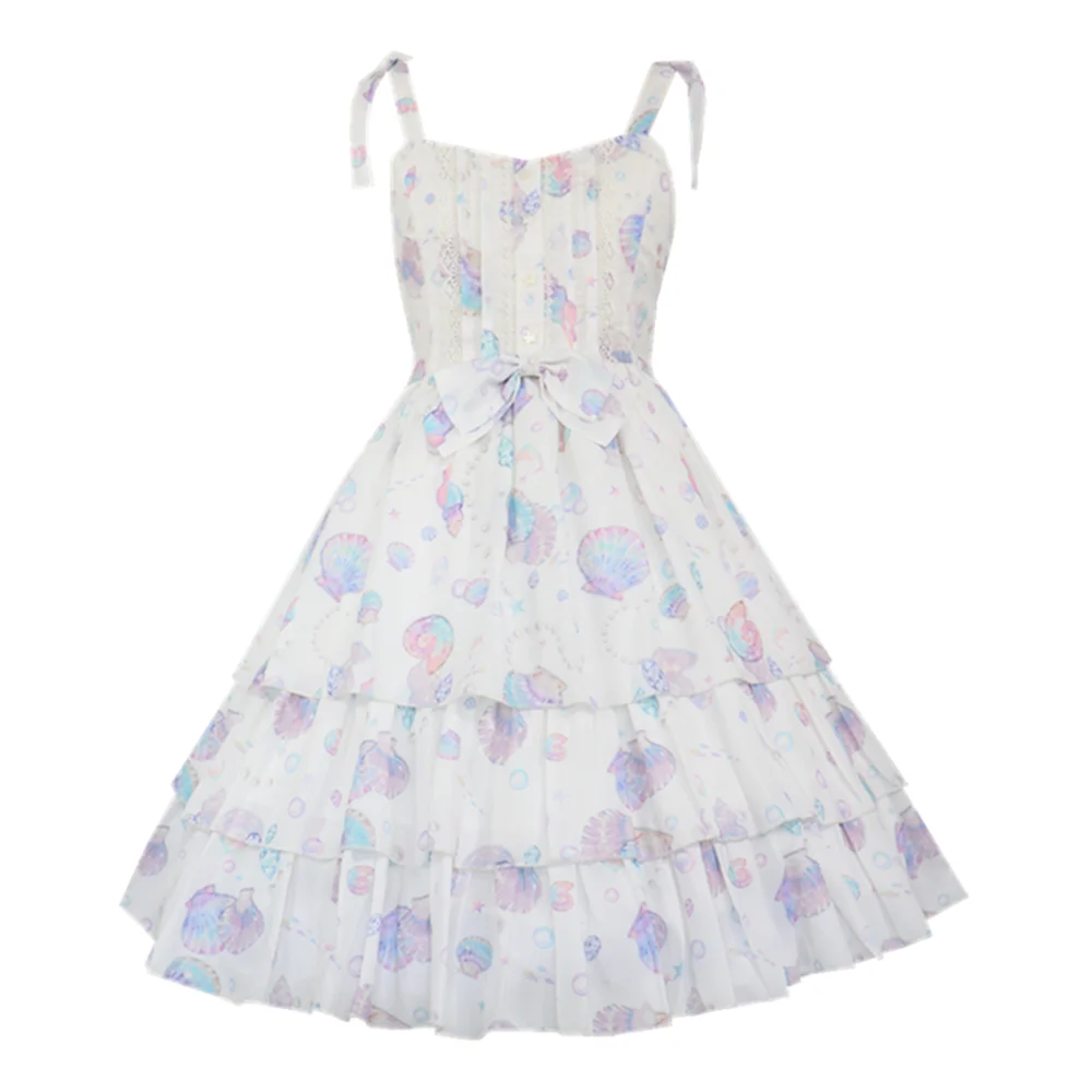 Robe Lolita taille haute pour fille, tenue d'été douce et mignonne, avec nœud papillon, imprimé coquille, Kawaii, pour femme, Cosplay, princesse Lolita Jsk Loli