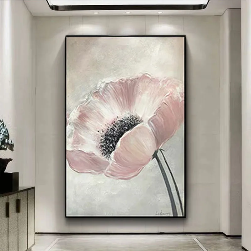 

Hand Painted Unframed Pink Flower Abstract Oil Painting Modern Wall Pictures For Living Room hotel wall Home Decoration Art