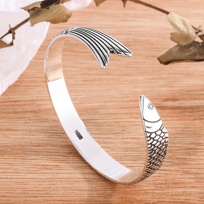 Foxanry Silver Color Bracelet New Trend Punk Vintage Fish Design Bangles Party Jewelry Birthday Gifts Couples Accessories