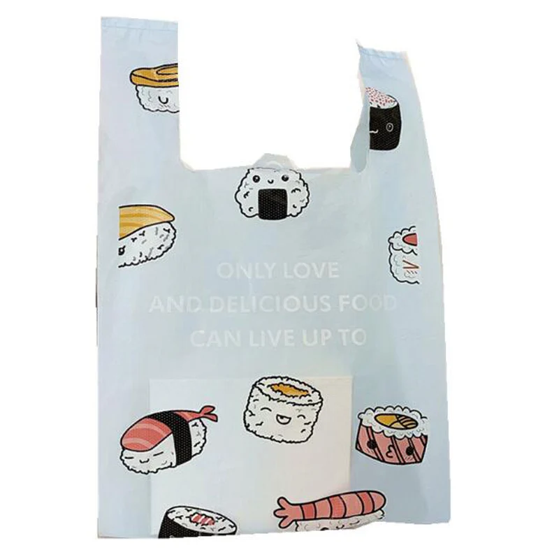 50pcs Plastic Sushi Bag Cute Blue Rice Ball Cake Cookies Food Takeaway Packaging Handbags Vest Bags