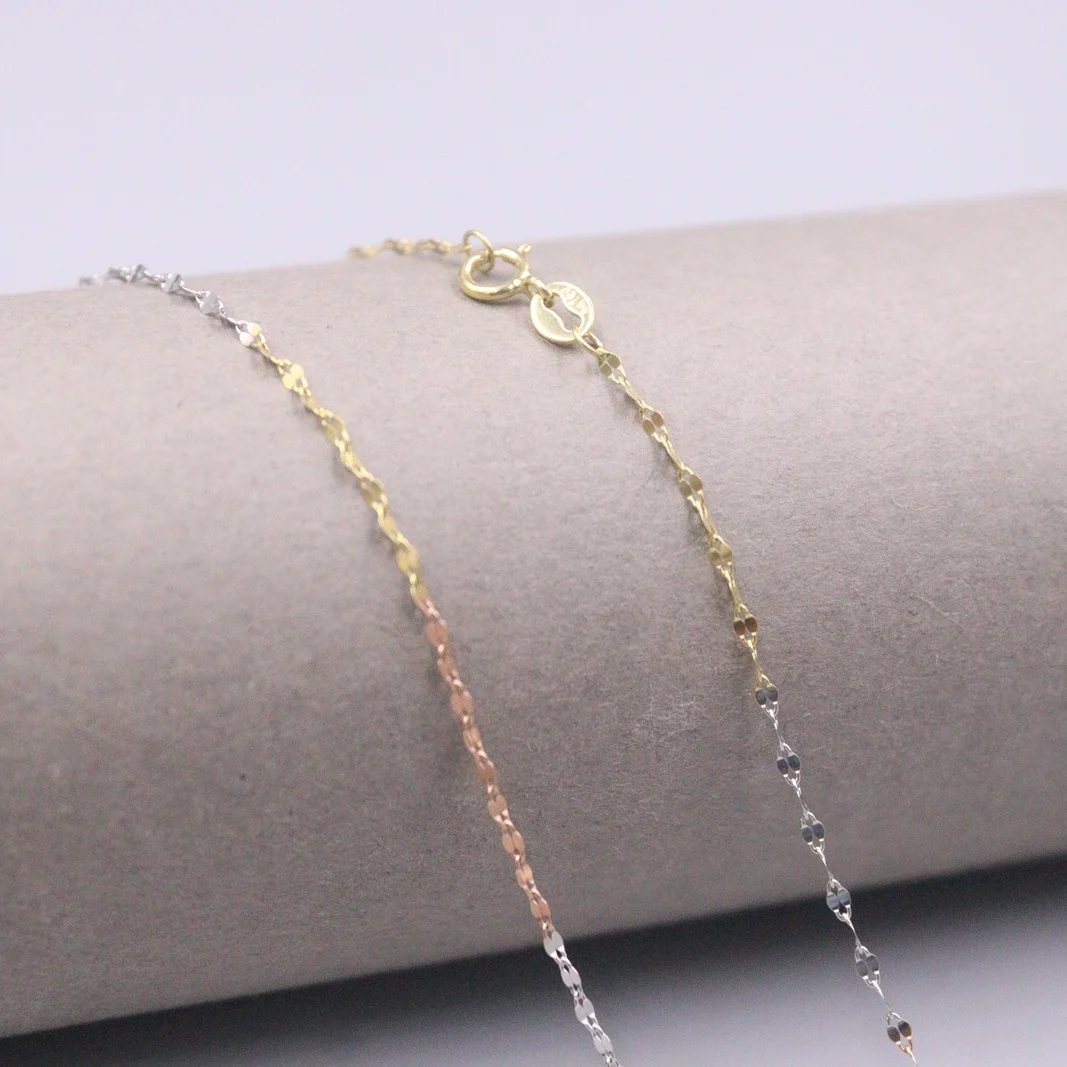 Au750 Real 18K Multi-tone Gold Chain Neckalce For Women Female 1.2mm Lip-shaped Link Choker Gold Necklace 18''L Gift