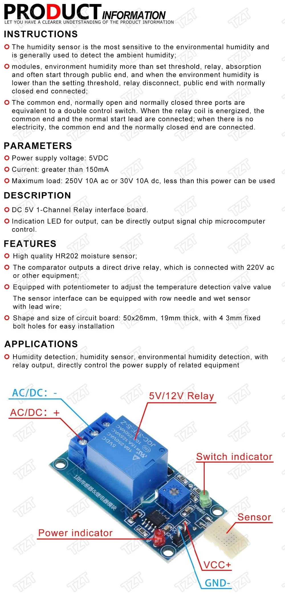 TZT 1/3PCS HR202 DC 5V 1-Kanal 1CH Feuchtigkeitsschalter-Relaismodul Steuerplatine Feuchtigkeitssensormodul für Arduino – Detail 1