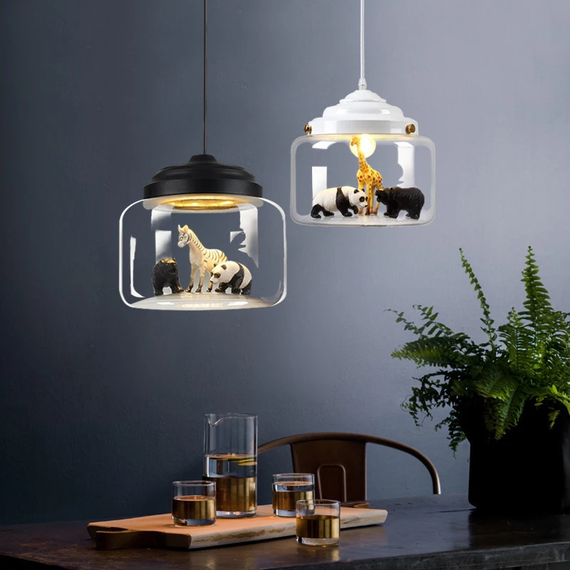 

Nordic Unique Glass Pendant Light Bedroom Bar Cafe Animal Models Personality Dining Living Room Children's Room Hanging Lamps