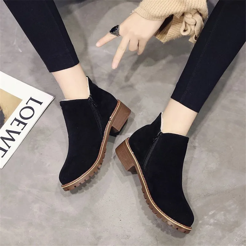 42 Size NEW Women Party Boots Autumn Winter Boots Flock Classic Zipper Snow Ankle Boots Winter Suede Warm Fur Plush Women Shoes