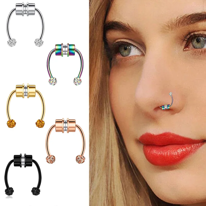 1 Pcs Fake Nose Ring Hoop Nose Septum Rings Goth Magnet Nose Punk Fake Non Piercing Body Jewelry Unusual Costume Jewelry image 2