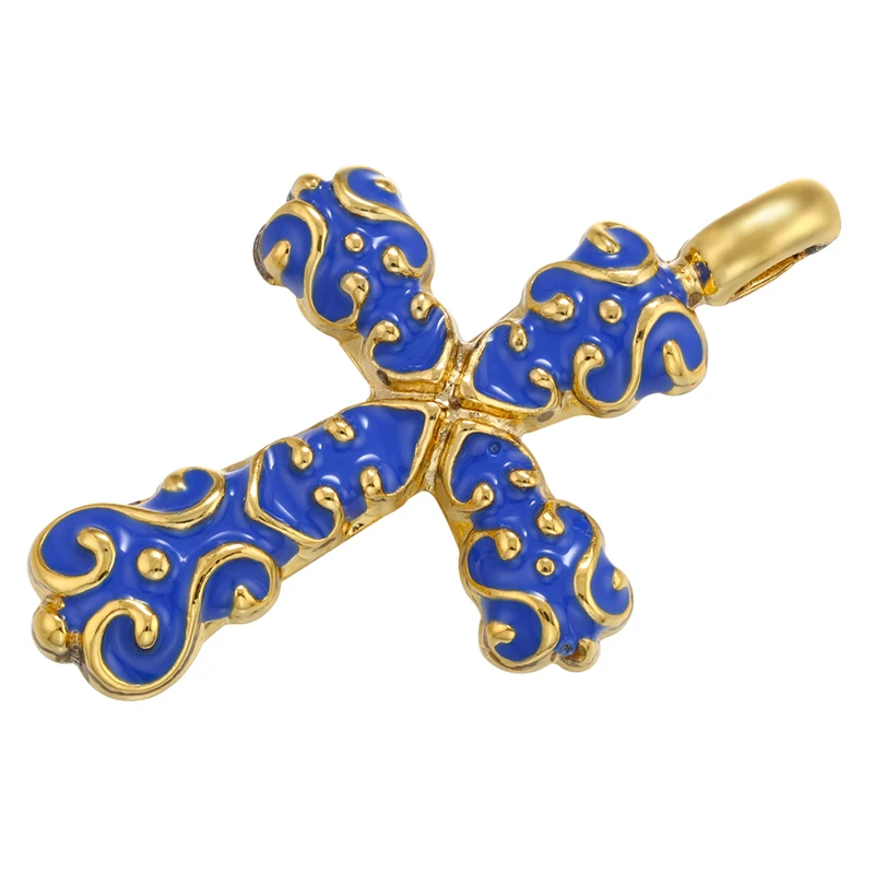 ZHUKOU gold color NEW Cross Enamel Pendant Drop Oil Pendant for Women DIY Handmade Necklace Jewelry Accessories Wholesale VD1048