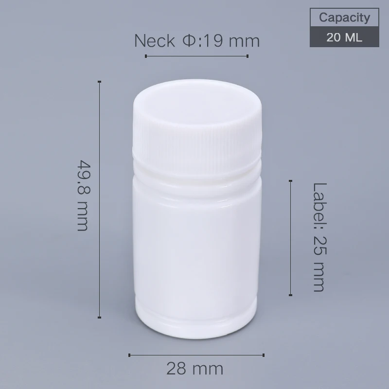 

100PCS of 20ML small plastic bottle with lid for Medicine capsule pill Food Grade Container Pharmaceutical refillable bottles