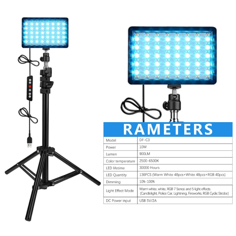 JYYXF RGB LED التصوير الفيديو الضوئي 10 واط لوحة ملء ضوء مصباح 2500-6500 كيلو RGB اللون مع حامل الذراع للبث المباشر 2 قطعة/المجموعة