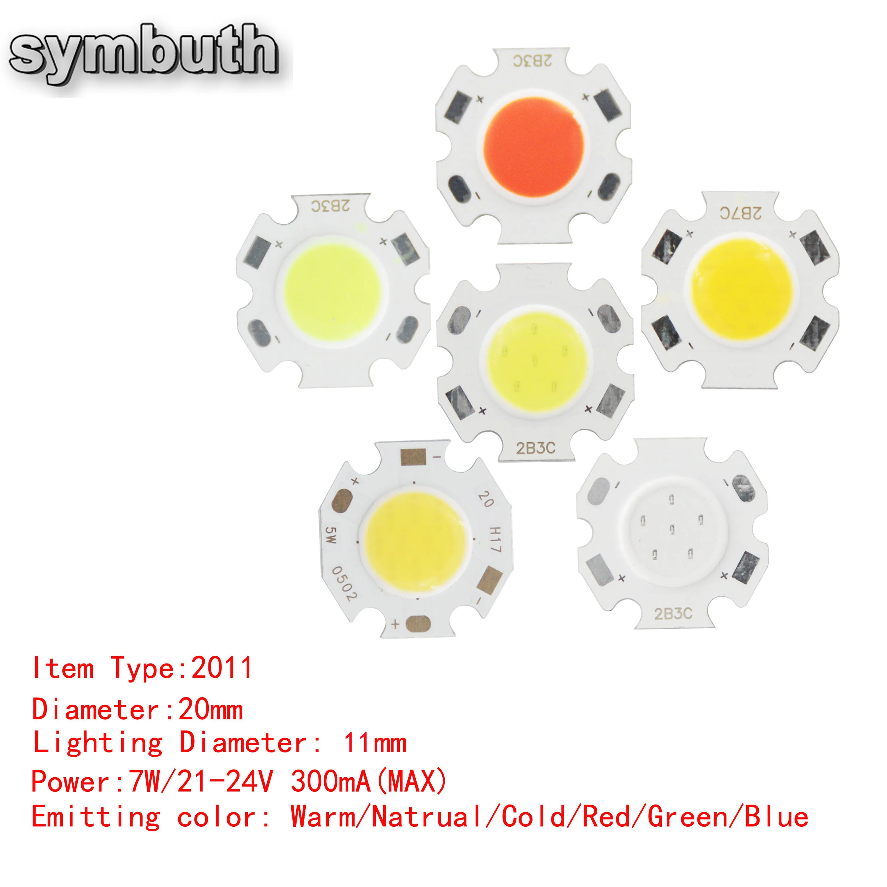 

10pcs 20mm Diameter 20-0702 7W 21V DC Round LED COB Light Source For Spotlight Red Blue Green Cold Natural Warm White Color