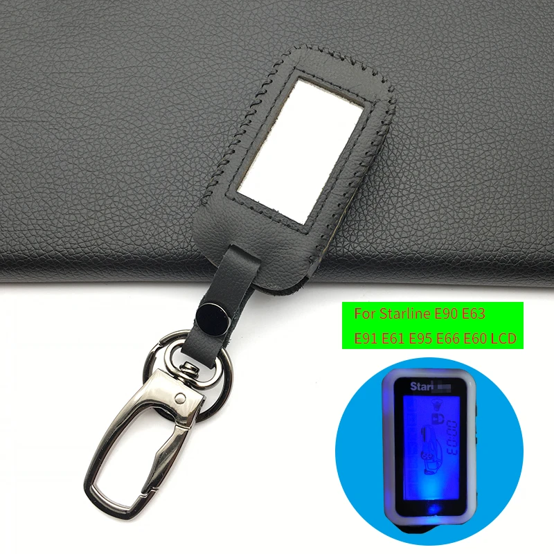 100% Leather Case Key Cover For Starline E90 E63 E91 E61 E95 E66 E60 LCD Two Way Car Alarm Remote Case Keychain Transmitter