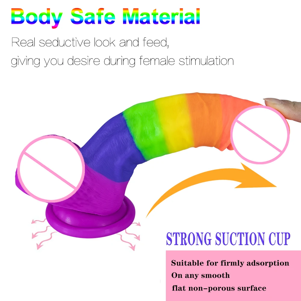 Super Realistic Silicone Rainbow Dildo Huge Anal Penis Gode Suction Cup Sextoys Female Masturbation Faloimitator Products Dick