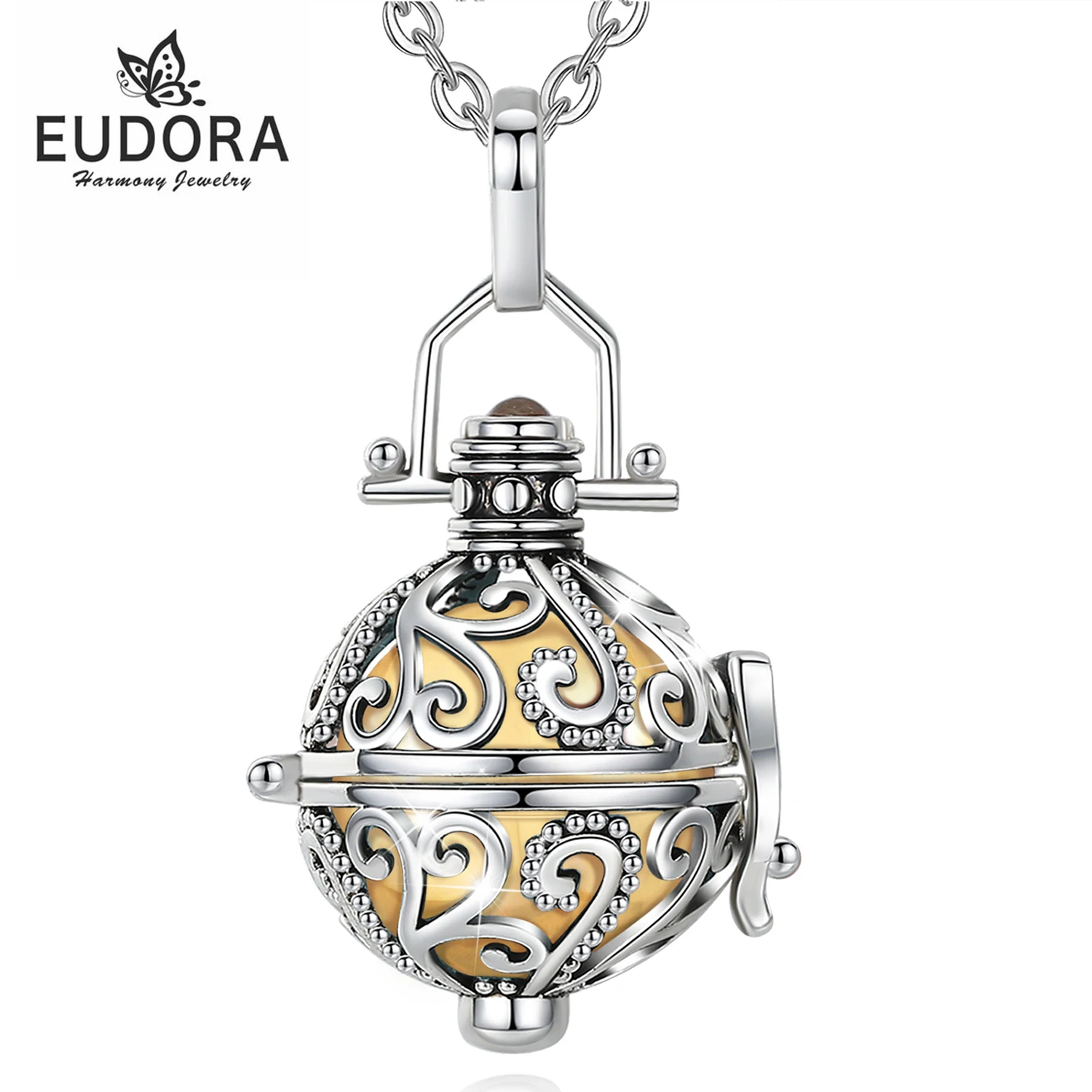 EUDORA Urn Cremation Pendant 16mm Ratta Opened Cage Locket Ash Holder Keepsake Capsule Necklace Chime Ball DIY Fine Jewelry H064