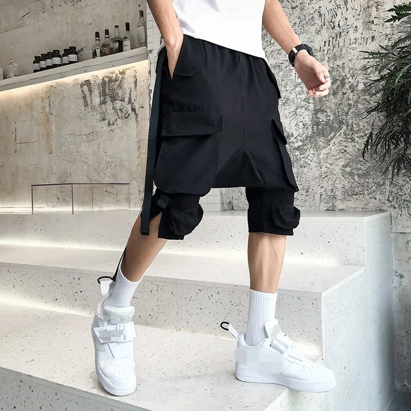 Casual Shorts Losse Knie Lengte Zomer Outdoor Cargo Hip Hop Zakken Fashion Vintage Solid Koreaanse Stijl Mannelijke Nieuwe High Street