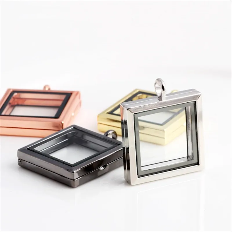 10Pcs/Lot Vintage Plain Square Floating Relicario Locket Pendant For Jewelry Making Diy Geometric Memory Medaillon Colgantes