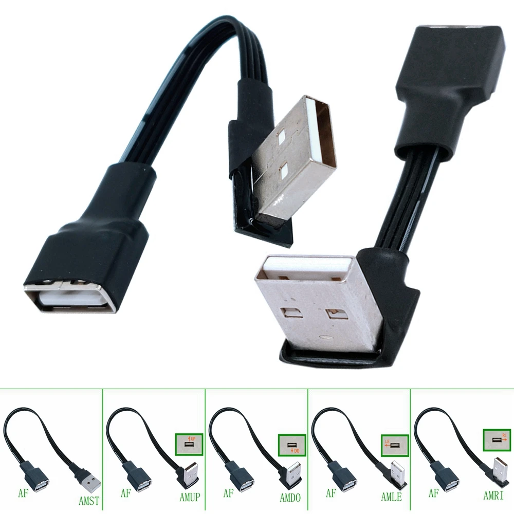 10cm 20cm USB 2.0 A Male to Female 90 Angled Extension Adaptor cable USB2.0 male to female right/left/down/up Black cable cord