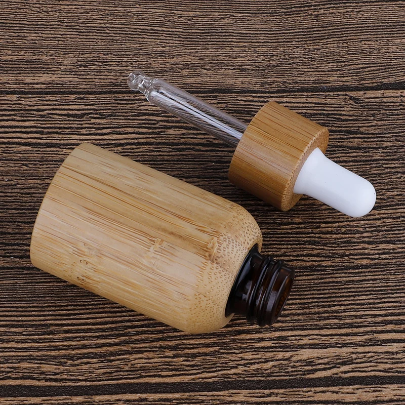 Empty Refillable Bamboo Glass Eye Dropper Bottle 10ml-100ml Essential Oil Bottles with Pipettes Makeup Cosmetic Sample Container