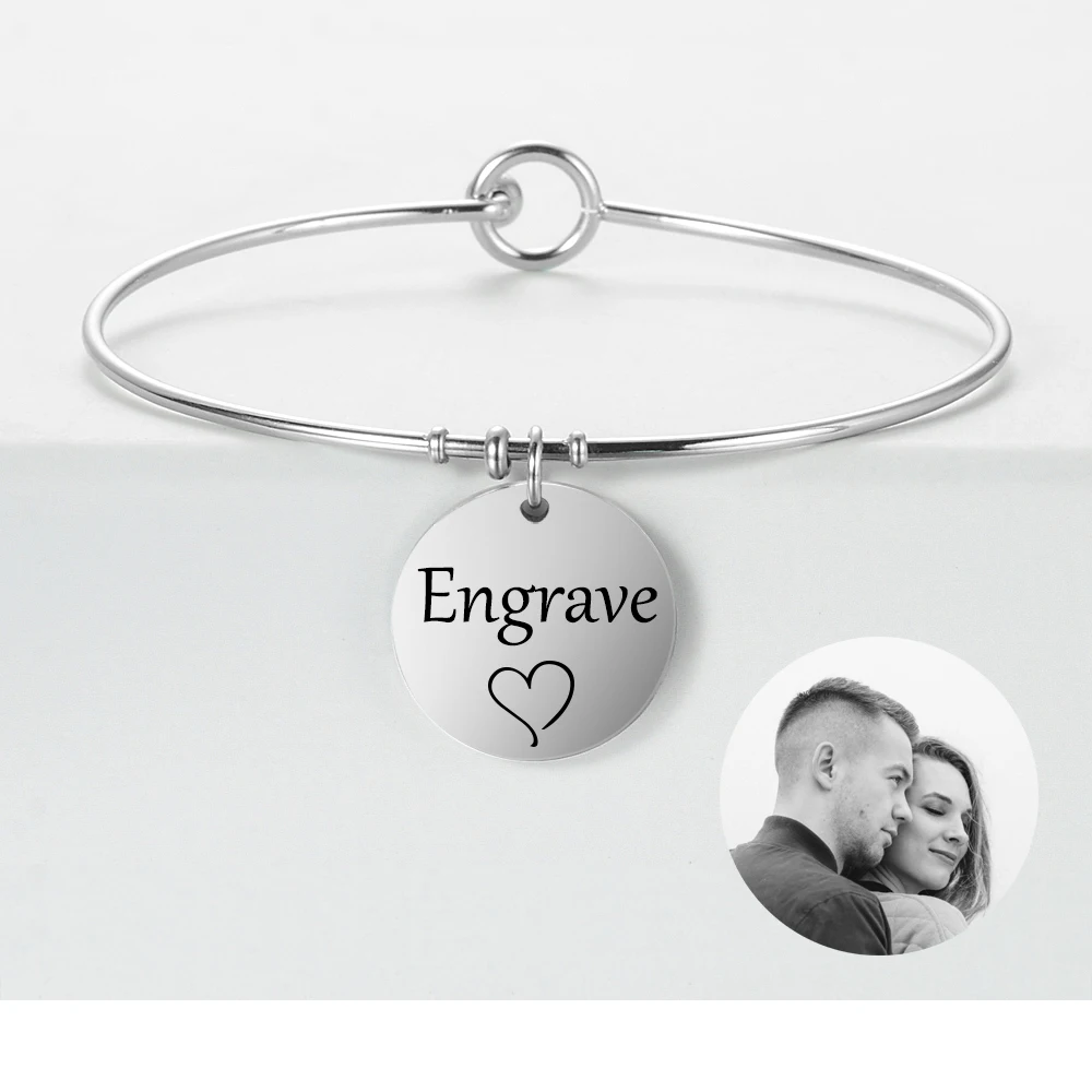 

Customized Photo Name ID Bangle Stainless Steel Personalize Bracelets & Bangles Anniversary Gifts for Womens SL-109