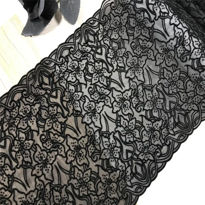 Elastic Stretch Lace Trim Black Lace Fleece Fabric HandMade Bra Sewing Crafts DIY Lace For Clothing Accessories