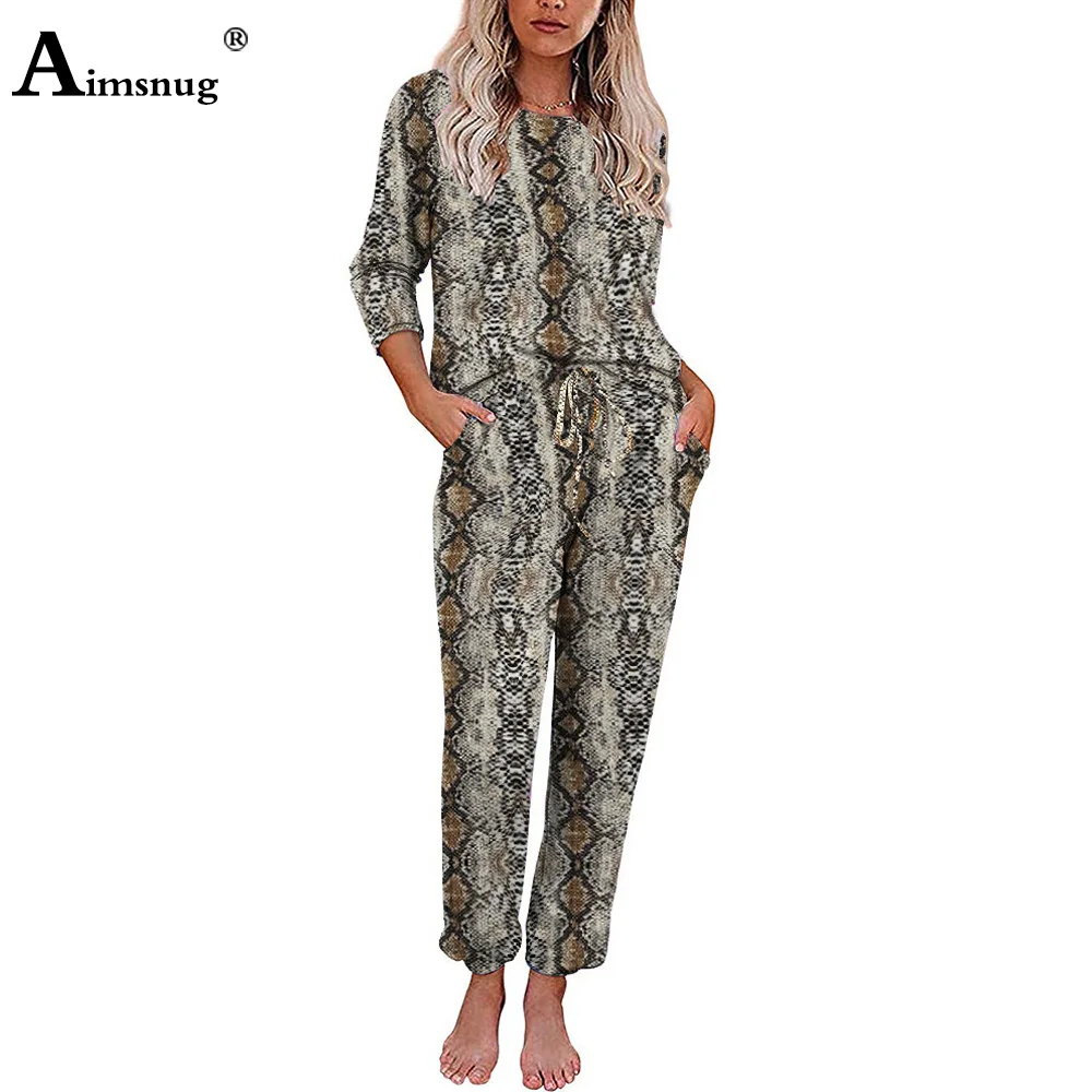 Ensemble chemise ajustée et pantalon Long, imprimé peau de serpent, grande taille 3xl, vêtements de maison pour femmes, tenues deux pièces, automne 2020