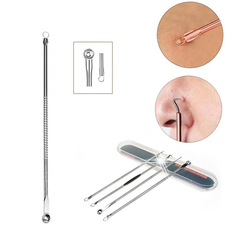 Blackhead Extractor 4pcs Black Dots Cleanser Acne Blemish Remover Needles Set Vacuum Extrusion Acne Nose Cleanser Tool #VM-1