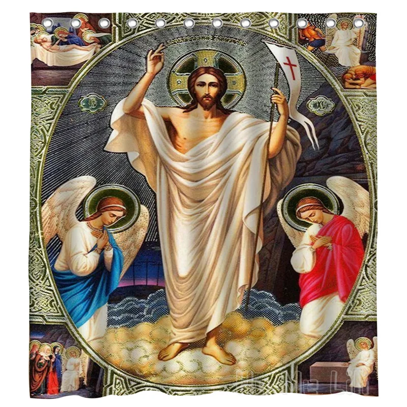 The Resurrection Of Christ Jesus Shower Curtain Believes Religious Orthodox Icon Bible Western Myth Bathroom Decor With Hooks