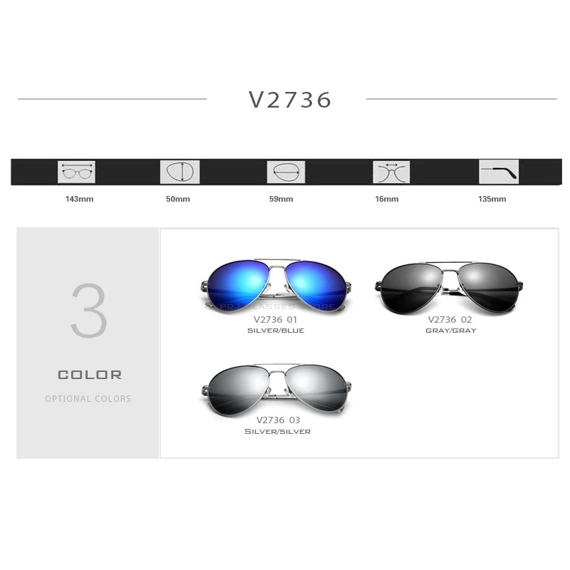 VEITHDIA Sunglasses Unisex Fashion Men Women Outdoor Sun Glasses Polarized UV400 Coating Mirror Eyewear For Male/Female 2736