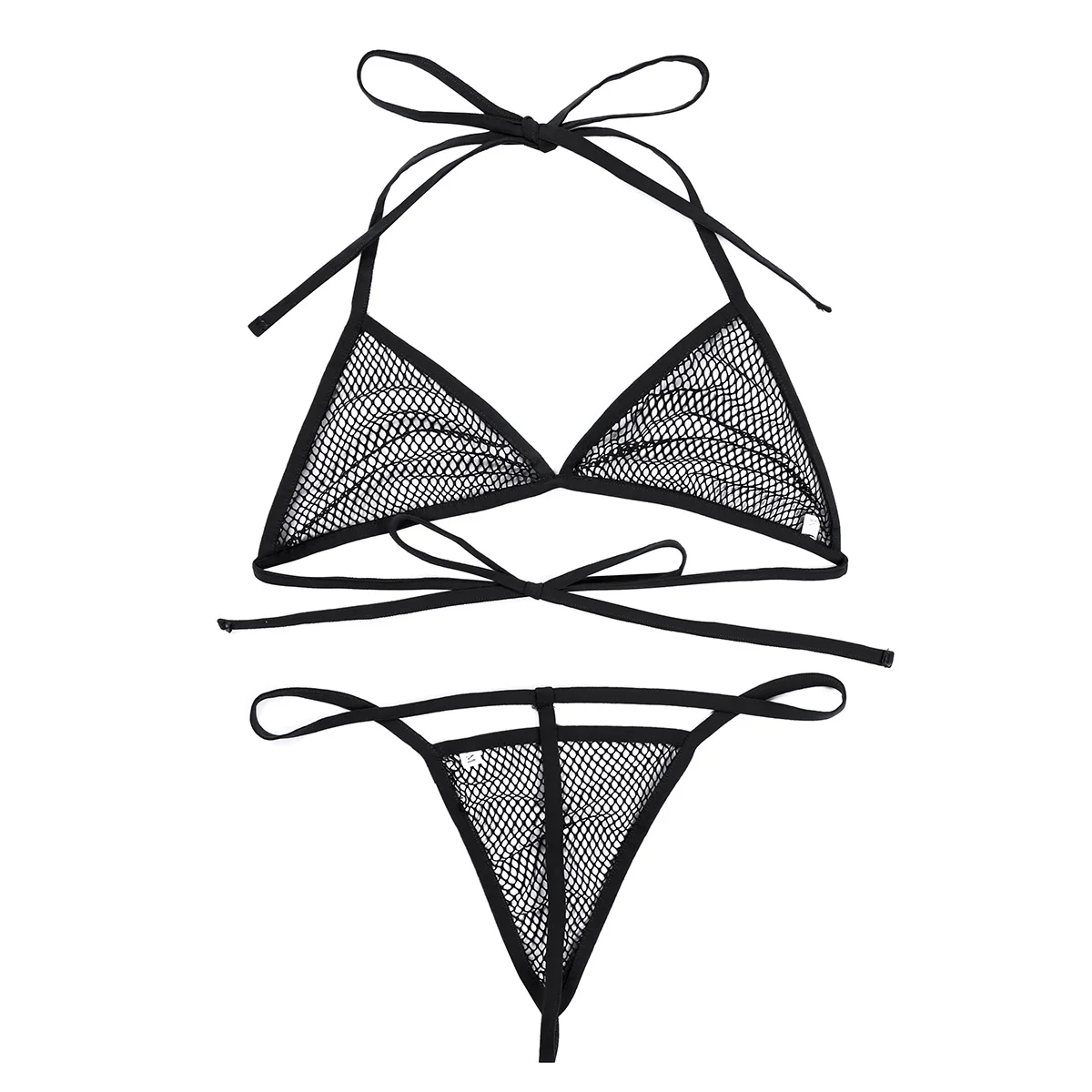 Sexy Women Bikini Swimsuit Bra Top with Matching G-string Swimwear Sexy Lingerie Fishnet See-through Bikini Thongs Swimming Suit